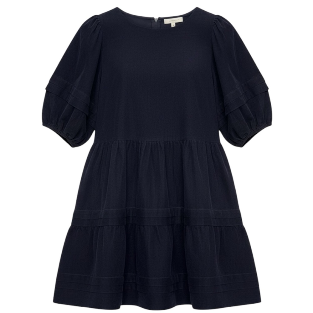 Madewell Navy Puff Sleeve Tiered Babydoll Mini Dress Cotton Large